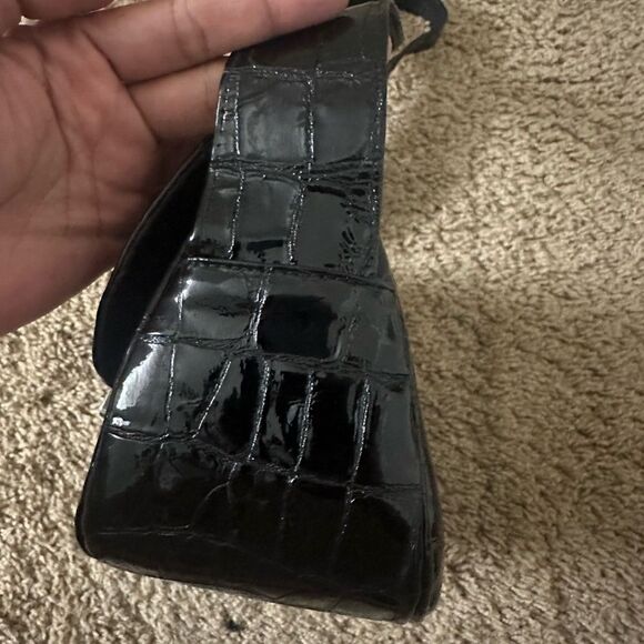 Black Stuart Weitzman Patent Leather Croc Bag - Picture 11 of 14
